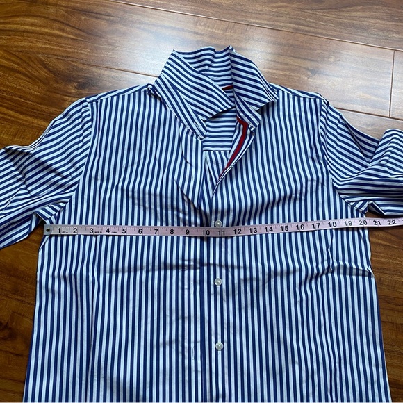 Vintage Ann Taylor Blue White Stripe Collar Button Down Long Sleeve Shirt Size L - Picture 12 of 14